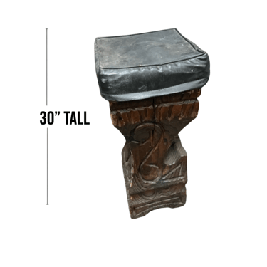 Wood Carved Tikki Bar Stool or Display Column 30” tall (Seat Cushion Can be Removed)