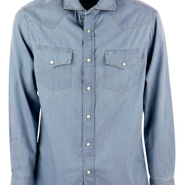 Brunello Cucinelli Men Lightweight Denim Leisure Fit Shirt With Press Studs, Epaulettes And Pockets