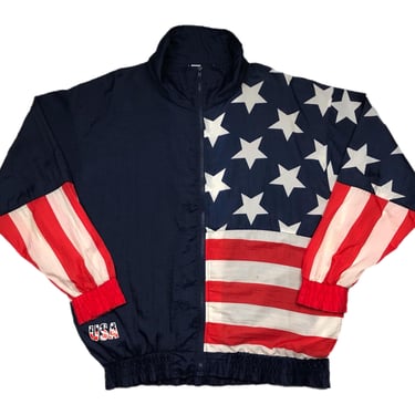 Vintage 80s/90s American Flag USA Print Full Zip Windbreaker Jacket Size Medium/Large 