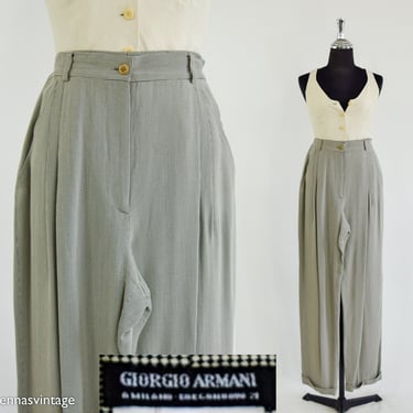 90s Armani silk pants / vintage Giorgio Armani pearl gray silk