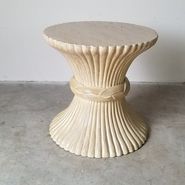 Hollywood Regency Sheaf Wheat - Style Carved Wood Side Table 