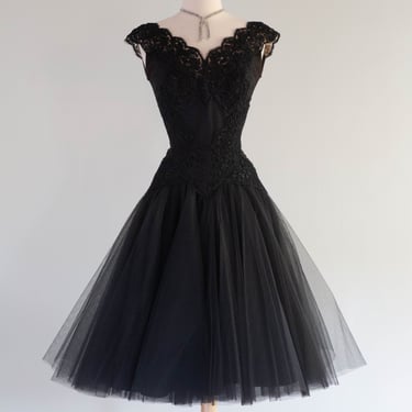 Exquisite "Original By Rudolf" 1950's Black French Lace & Tulle Party Dress / Small