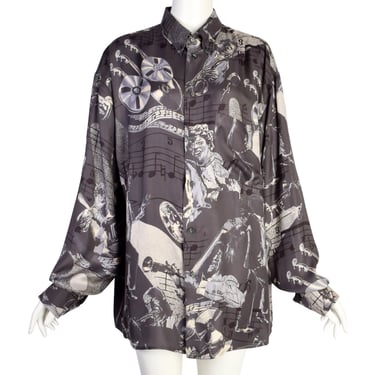 Iceberg Vintage 1992-1993 Jazz Musician Print Grey Button Up Shirt