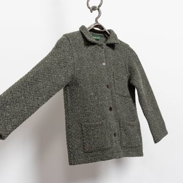 VINTAGE WOOL CARDIGAN Woven Green Earthy Minimal Rustic Grandma Sweater Woman / Small Medium 