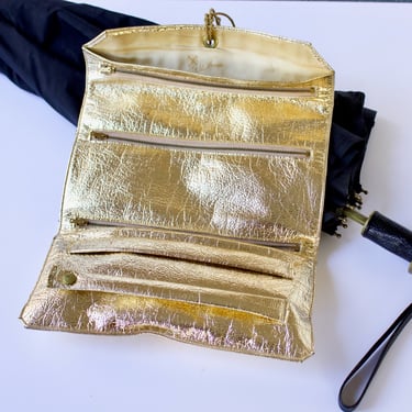 1950s Gold Lame Rolled Accessories Travel Bag - Vintage 50s Metallic Gold Lingerie Stocking Bag 