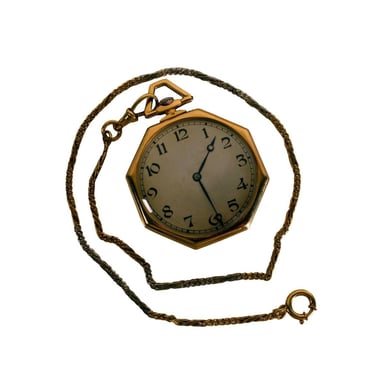Longines Swiss Octagon Art Deco Pocket Watch with Chain 1918 
