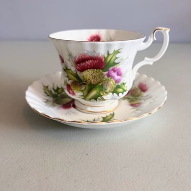 Vintage Royal Albert Highland Thistle Tea Cup and Saucer Bone China England 