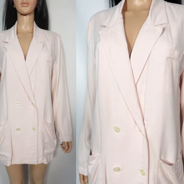 Vintage 90s Pastel Pink Oversized Lightweight Double Breasted Blazer Size S 