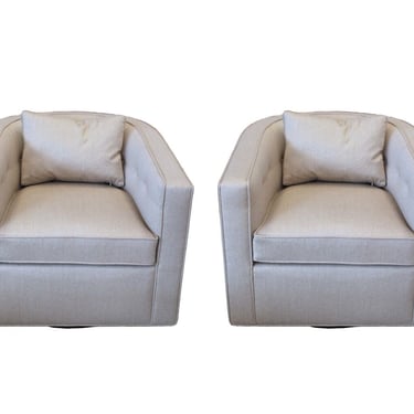 Contemporary Modern Pair of Swivel Lounge Chairs with Pollack Fabric by Bolier 