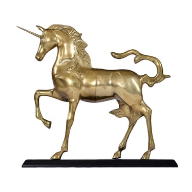 Monumental 1970s Decorative Hollywood Regency Solid Brass Unicorn Horse 