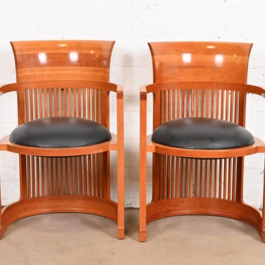 Frank Lloyd Wright for Cassina Arts &#038; Crafts Cherry Wood Barrel Chairs, Pair