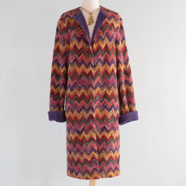 Vintage Missoni Zig Zag Rainbow Wool & Mohair Knit Longline Cardigan / Large