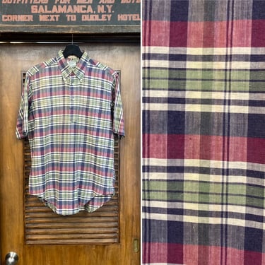 Vintage 1960’s Original Madras Plaid Cotton Pullover Ivy League Yale Mod Collegiate Shirt, 60’s Vintage Clothing 