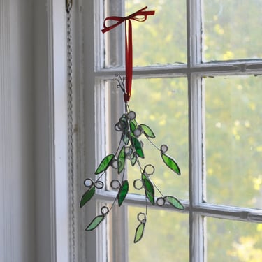 Mistletoe Bunch - holiday ornament - stained glass ornament - christmas ornament - festive - eco friendly - under 150 