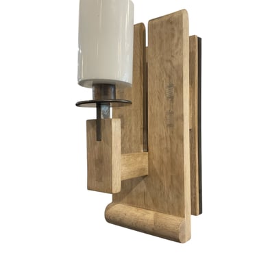 Pair Limited Edition oak and opaline sconces