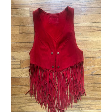 Vintage Fringe Vest - Red Suede Leather - Boho, Cowgirl, Halloween, Festival 