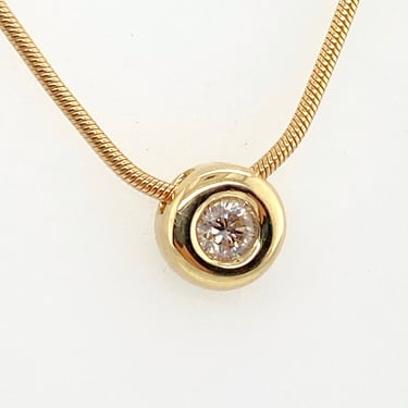 Floating .25 CT Diamond Pendant 14k Yellow Gold Snake Chain Necklace Marked HMS 