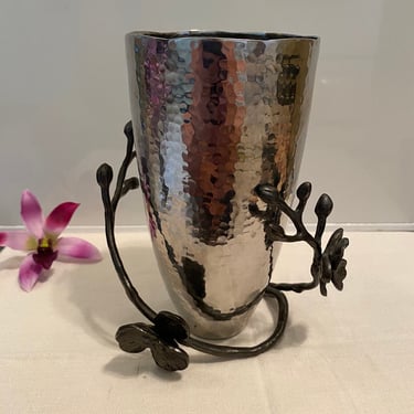 Micheal Aram Black Orchid Collection Vase~ Beautiful Hammered Stainless Texture ~ exquisite Wedding Gift, High End Dining Botanical Table 