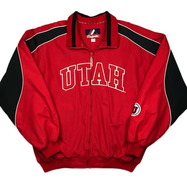 Vintage 90s Majestic University of Utah Utes Embroidered Heavyweight Full Zip Jacket Coat Size XL 