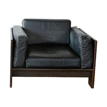 Mid Century Modern Tobia Scarpa Bastiano Rosewood Black Leather Chair (Dark) 