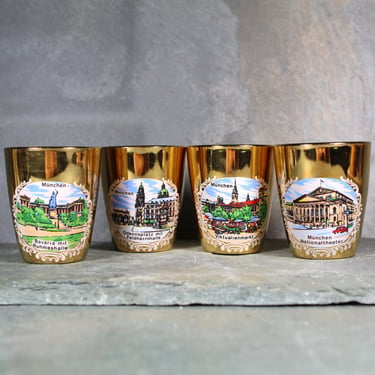 Set of 4 Mid-Century Munich Germany Shot Glasses | Gold Glassware | Mid-Century circa 1960s | 1 Oz Glasses | Bixley Shop 