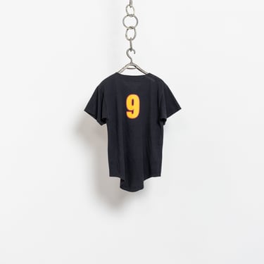 NINE BASEBALL TEE Vintage Graphic T-Shirt Black Yellow Cotton V-Neck Sports Softball 90's Oversize / Large 
