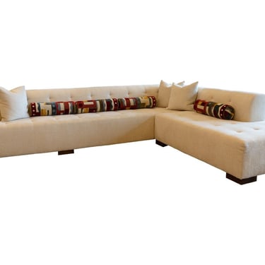 Contemporary Modern Custom Made Cream Tufted Glant 2 Piece Sectional Sofa 