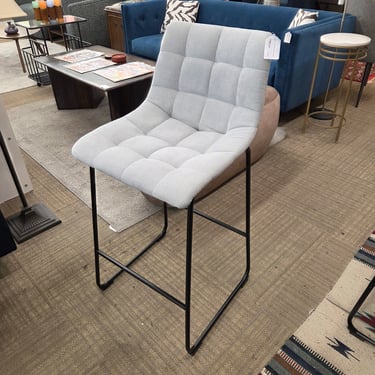 Grey Tufted Black Metal Barstool