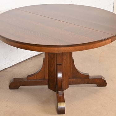 Gustav Stickley Antique Mission Oak Arts &#038; Crafts Pedestal Extension Dining Table, Newly Restored