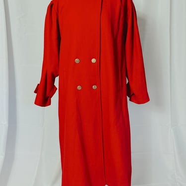 Vintage Lady Suzette Red Wool Coat, Gold Buttons, Large xl 