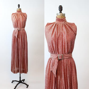 1960s LUREX metallic gown RHINESTONE belt dress small | new fall winter 