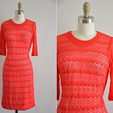vintage 1960s red lace dress/ 60s red & white dress/ Daring Darlene dress 