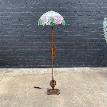 Antique Tiffany Style Floor Lamp with with Original Glass Shade, c.1940’s 