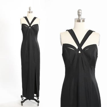 Cutout tuxedo dress | Vintage 90s black cutout maxi dress 