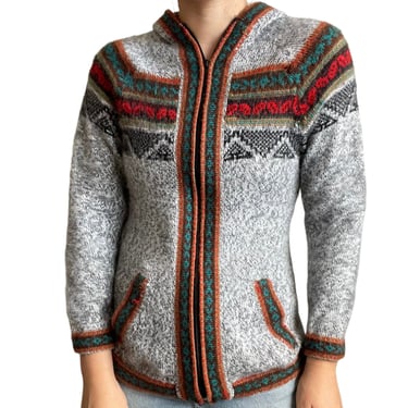 Womens Native Crafts Peruvian 100% Alpaca Geometric Full Zip Hoodie Sweater Sz M 