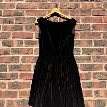 Vintage 1950s Black Velvet Fit & Flare Pleated Mini Dress Holiday Small by TimeBa