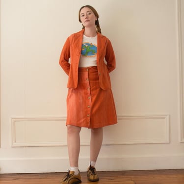 1970s Flame Orange Hand Dyed Skirt Suit 