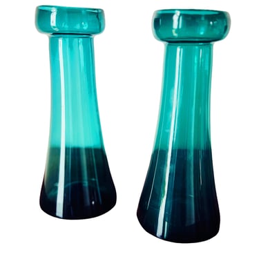 Antique English Glass Bulb Forcer, Teal Green, Pair