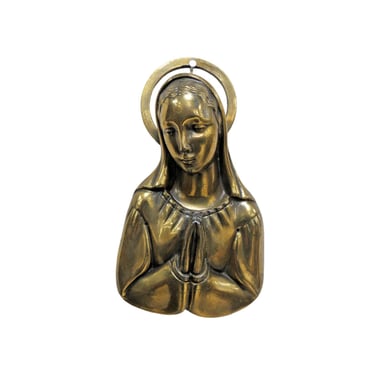 Vintage French Brass Holy Mother Virgin Mary Wall Hanging 