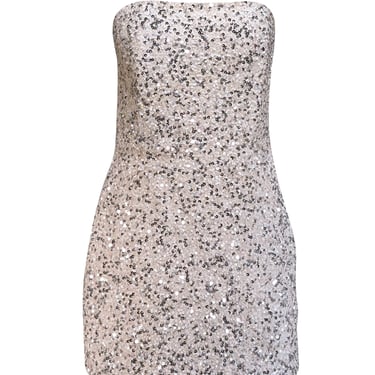 Retrofete - White & Silver Sequin Strapless Mini Dress Sz M