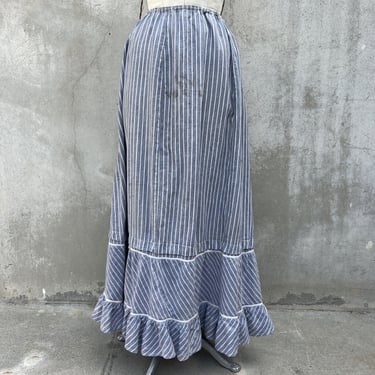 Antique Edwardian Blue &amp; White Striped Calico Chambray Dress Skirt Maxi Vintage