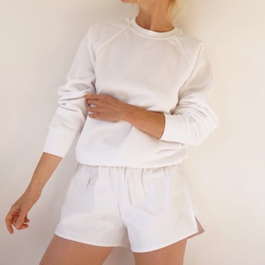 Vintage 26-32 White Leisure Cotton Shorts | Waist Elastic Shorts 