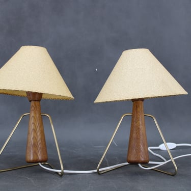 1960s Pair of Table Wooden Lamps , Czechoslovakia/ Small Table Lamps / Vintage Bedside Lamps 