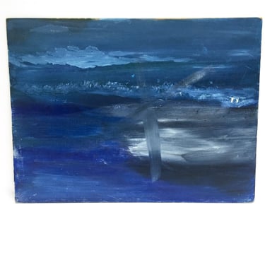 Original blue painting on canvas board | vintage acrylic painting | blue abstract | blue and white | vintage original art | monochromatic 