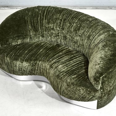 Green Velvet Sofa w/Chrome Front, 1960