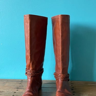 ReCAP Vintage Studio Vintage 80s Tall Leather Slouch Boots - Chestnut