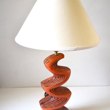 Mid-Century 1950's Chalkware Abstract Zig Zag Orange Table Lamp by F.A.I.P. 