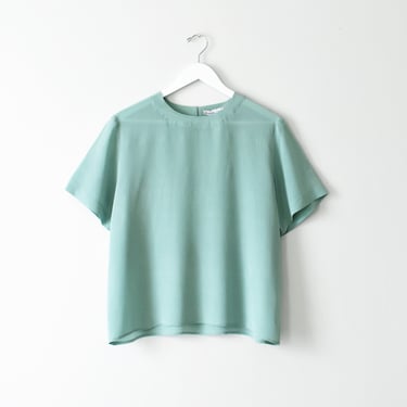 vintage aqua silk shirt, 90s silk tee 
