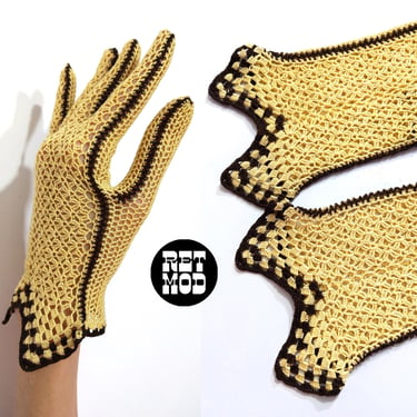 NWOT Gorgeous Intricate Vintage Victorian Style Cream Yellow & Brown Delicately Crochet Gloves 