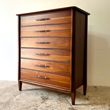 Vintage 50s Mid Century Modern Tall Walnut Dresser by Davis Cabinet Company 